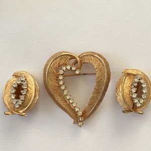 Signed BSK Brooch & Earrings Set